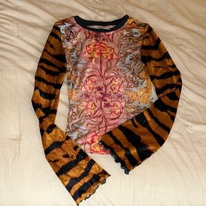 Floral and Tiger Print Long Sleeve Top